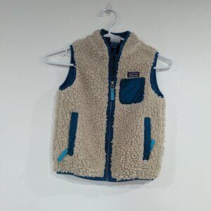 Patagonia Retro X Sherpa Vest Beige Teal Size 5T